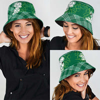 Hawaii Aloha Plumeria Lei Green Palaka Bucket Hat - Polynesian Pride