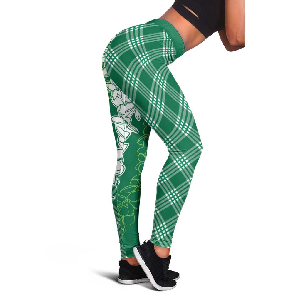 Hawaii Aloha Plumeria Lei Green Palaka Leggings - Polynesian Pride