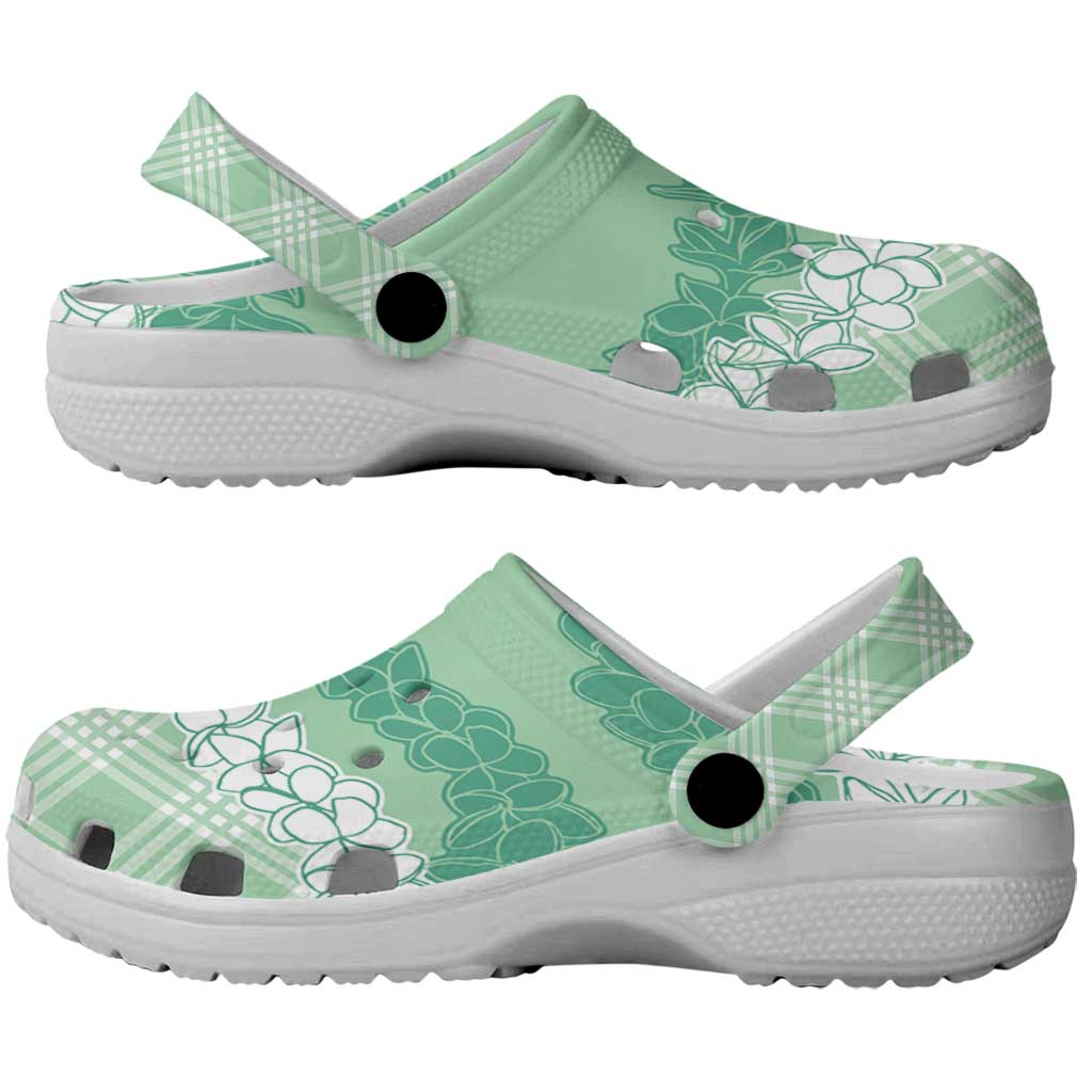 Hawaii Aloha Plumeria Lei Mint Palaka Clogs Shoes - Polynesian Pride
