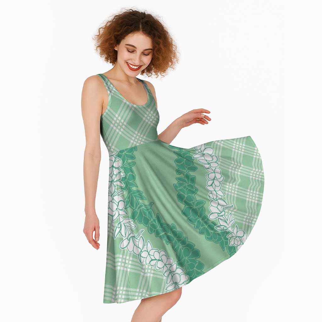 Hawaii Aloha Plumeria Lei Mint Palaka Midi Dress - Polynesian Pride