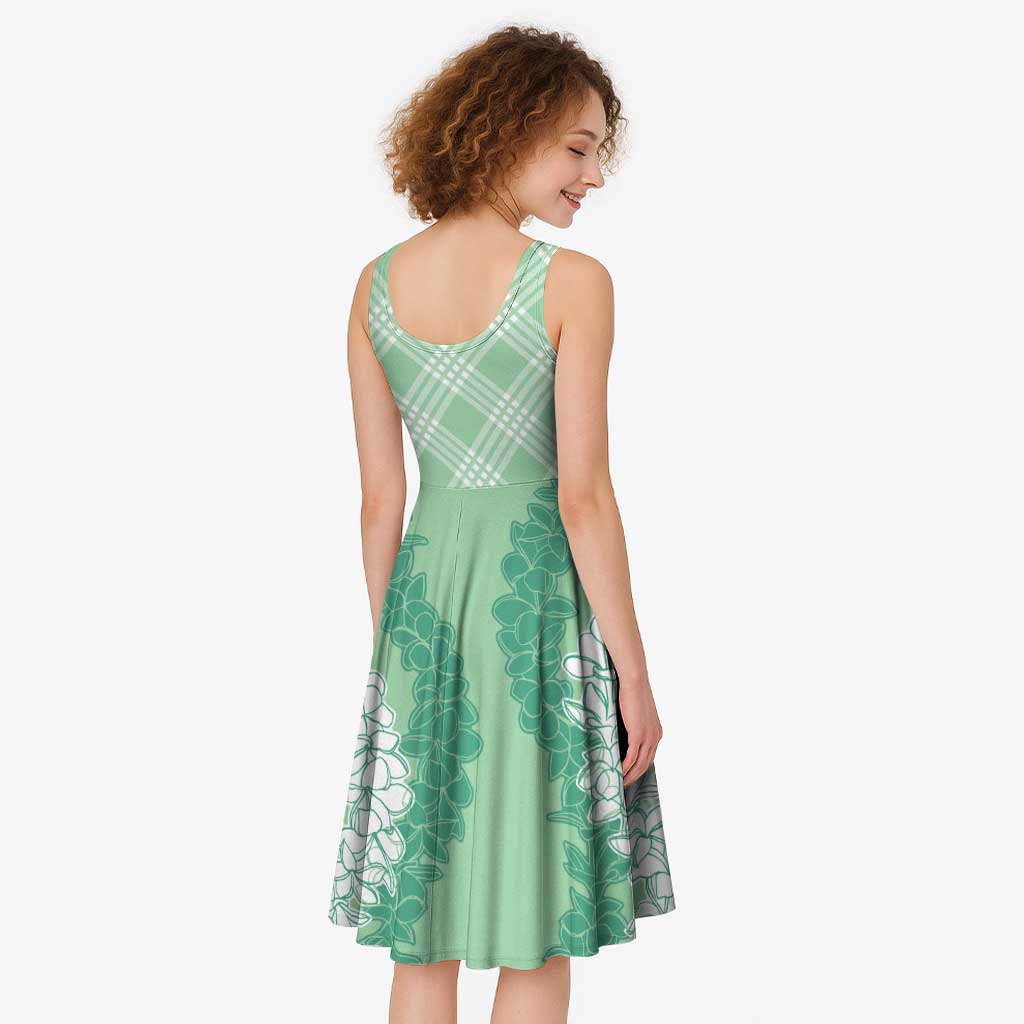Hawaii Aloha Plumeria Lei Mint Palaka Midi Dress - Polynesian Pride