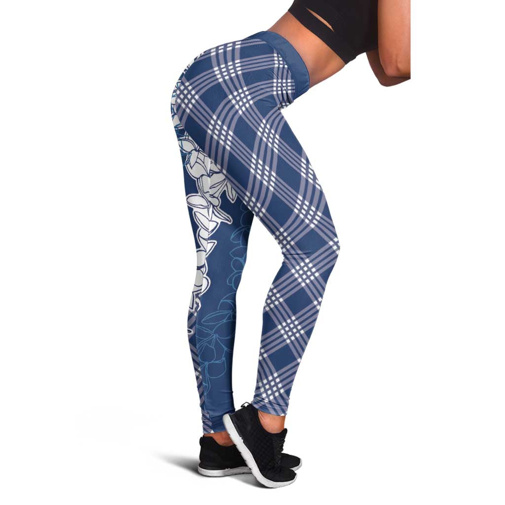 Hawaii Aloha Plumeria Lei Navy Palaka Leggings - Polynesian Pride