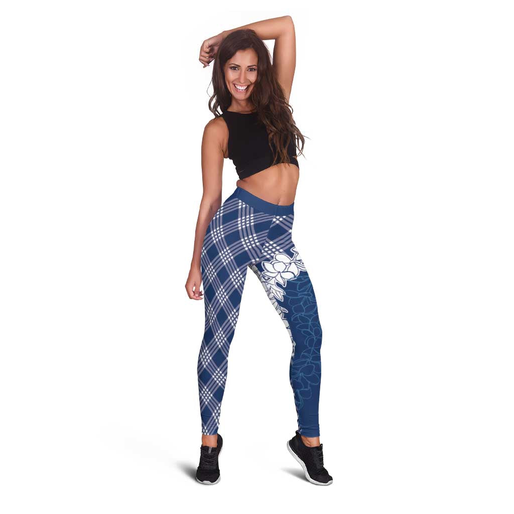 Hawaii Aloha Plumeria Lei Navy Palaka Leggings - Polynesian Pride
