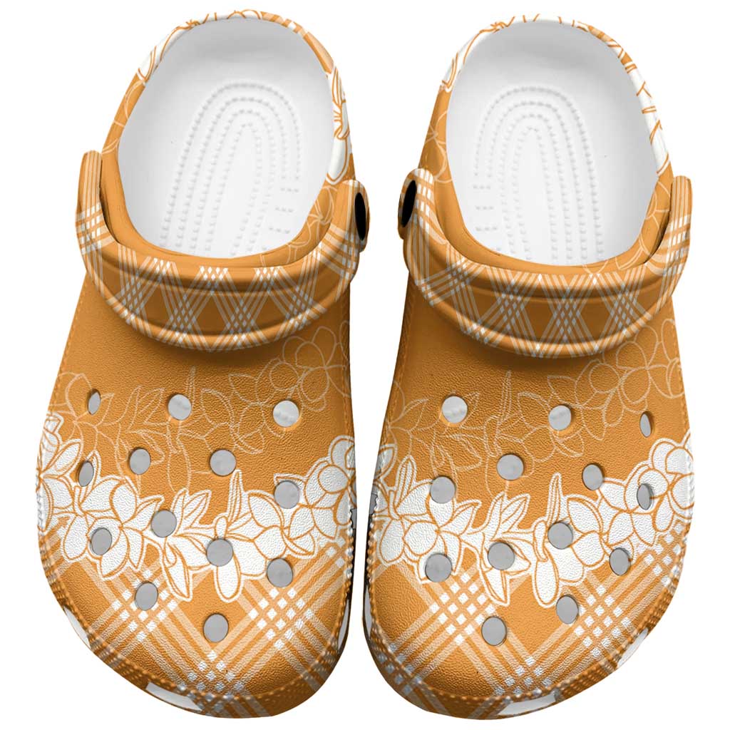 Hawaii Aloha Plumeria Lei Orange Palaka Clogs Shoes LT7 Orange - Polynesian Pride