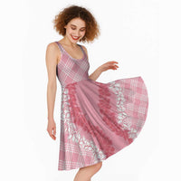 Hawaii Aloha Plumeria Lei Pink Palaka Midi Dress - Polynesian Pride