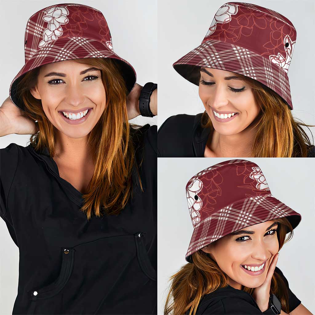 Hawaii Aloha Plumeria Lei Scarlet Palaka Bucket Hat - Polynesian Pride
