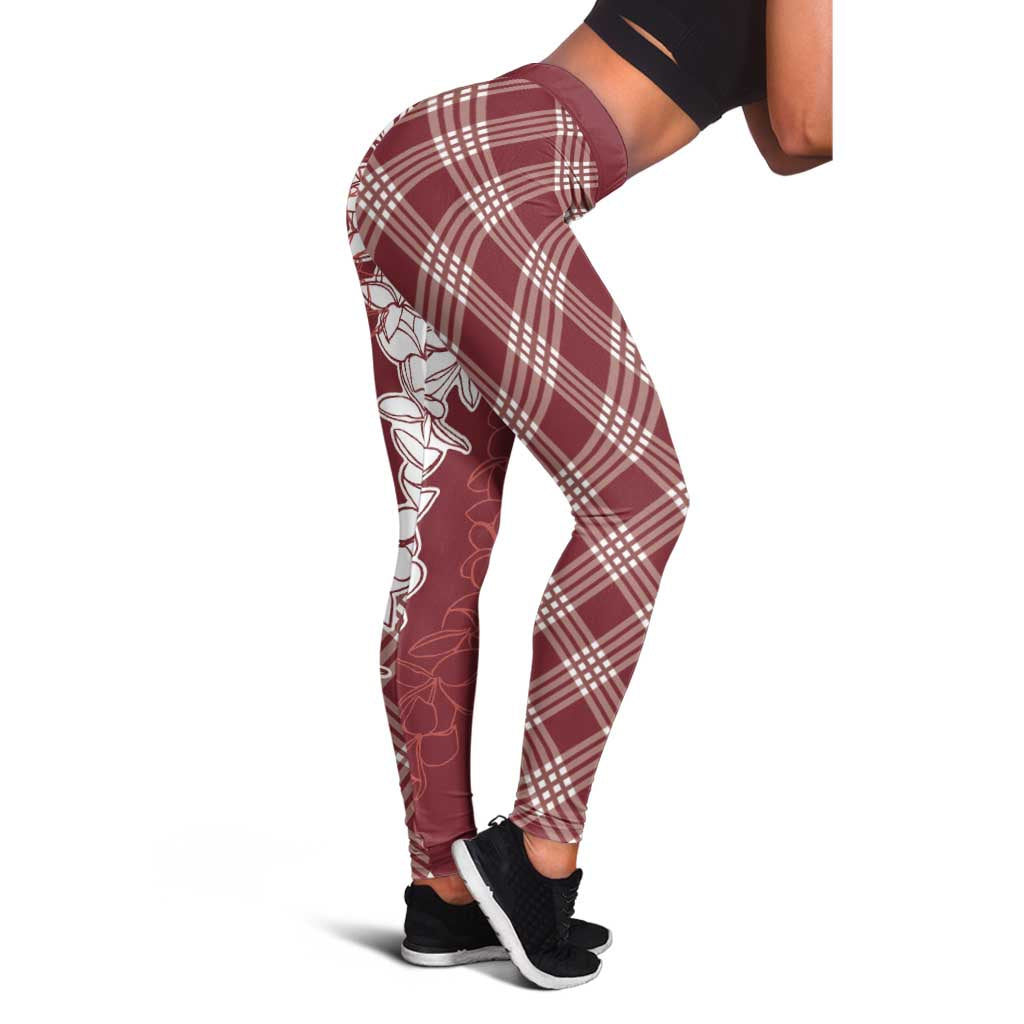 Hawaii Aloha Plumeria Lei Scarlet Palaka Leggings - Polynesian Pride