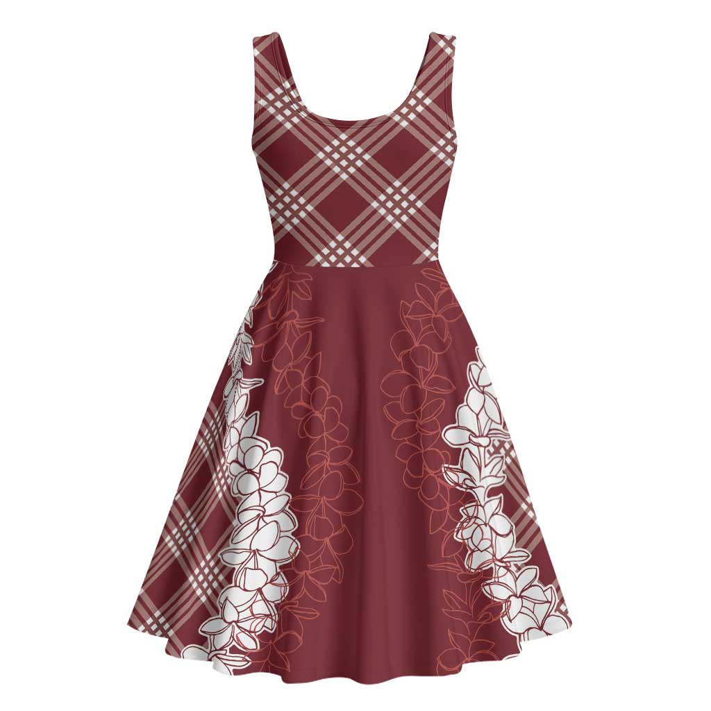 Hawaii Aloha Plumeria Lei Scarlet Palaka Midi Dress - Polynesian Pride