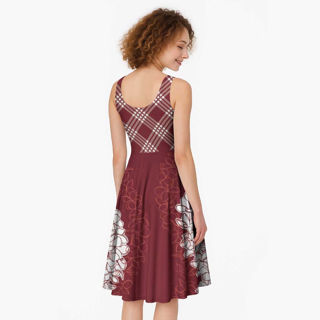 Hawaii Aloha Plumeria Lei Scarlet Palaka Midi Dress - Polynesian Pride