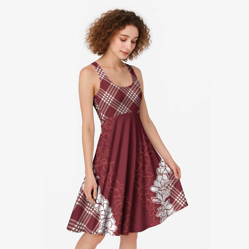 Hawaii Aloha Plumeria Lei Scarlet Palaka Midi Dress - Polynesian Pride