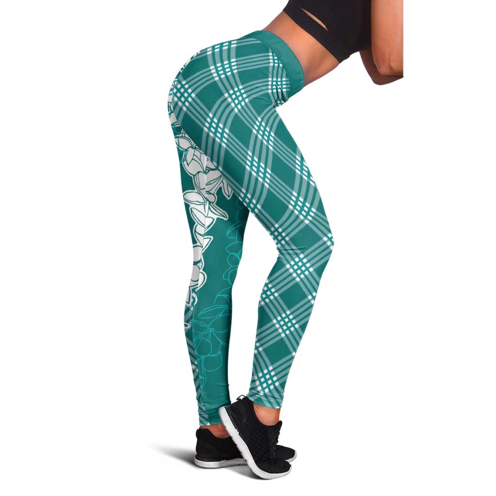 Hawaii Aloha Plumeria Lei Teal Palaka Leggings - Polynesian Pride