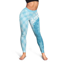 Hawaii Aloha Plumeria Lei Turquoise Palaka Leggings - Polynesian Pride