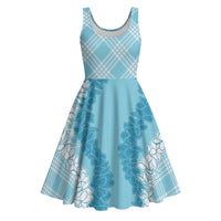 Hawaii Aloha Plumeria Lei Turquoise Palaka Midi Dress - Polynesian Pride