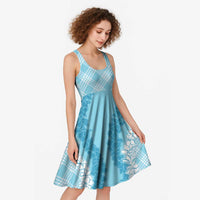 Hawaii Aloha Plumeria Lei Turquoise Palaka Midi Dress - Polynesian Pride