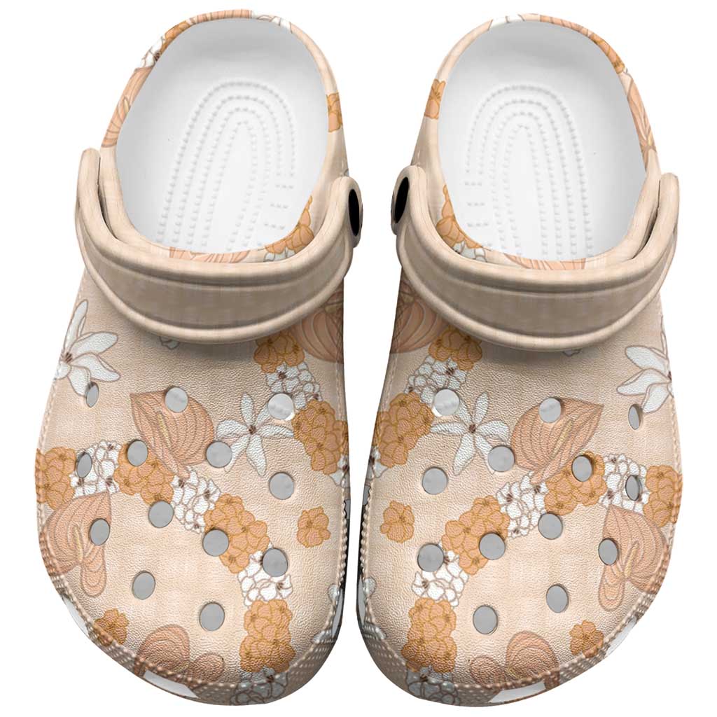 Hawaii Anthurium Tiare Pikake Lei Clogs Shoes Alani Lauhala Art Pattern