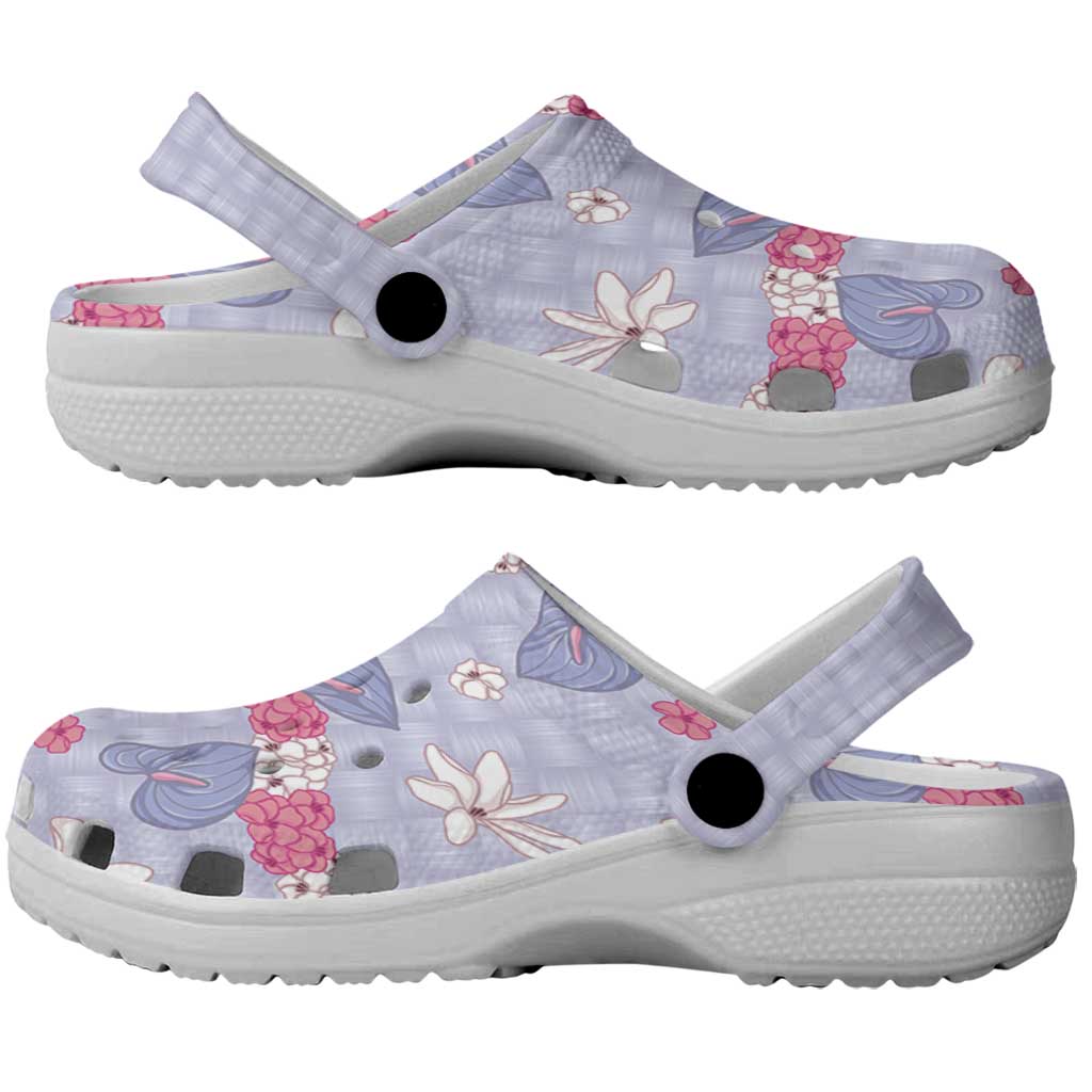 Hawaii Anthurium Tiare Pikake Lei Clogs Shoes Poni Lauhala Art Pattern