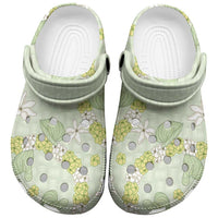 Hawaii Anthurium Tiare Pikake Lei Clogs Shoes Sage Green Lauhala Art Pattern