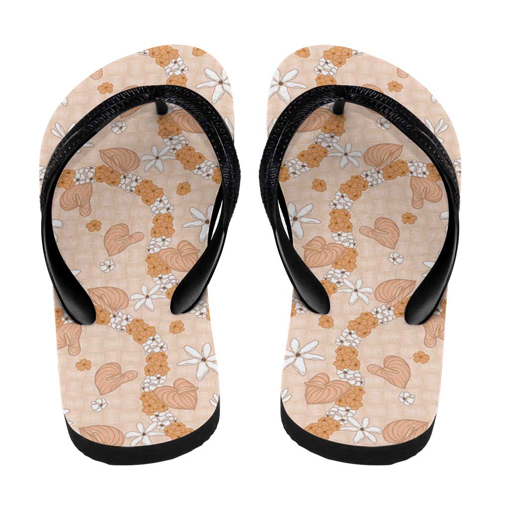 Hawaii Anthurium Tiare Pikake Lei Flip Flops Alani Lauhala Art Pattern LT01 - Polynesian Pride