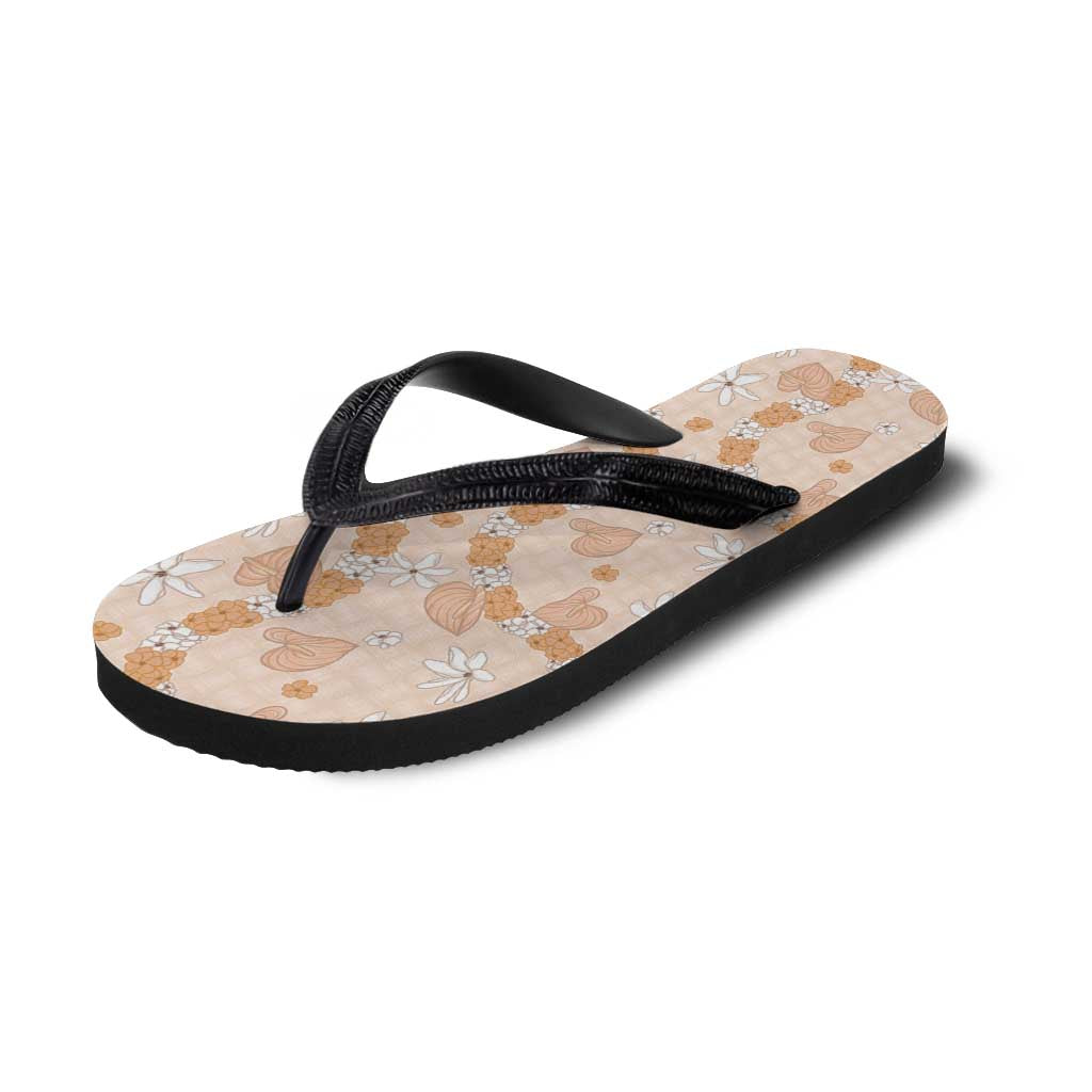 Hawaii Anthurium Tiare Pikake Lei Flip Flops Alani Lauhala Art Pattern LT01 - Polynesian Pride