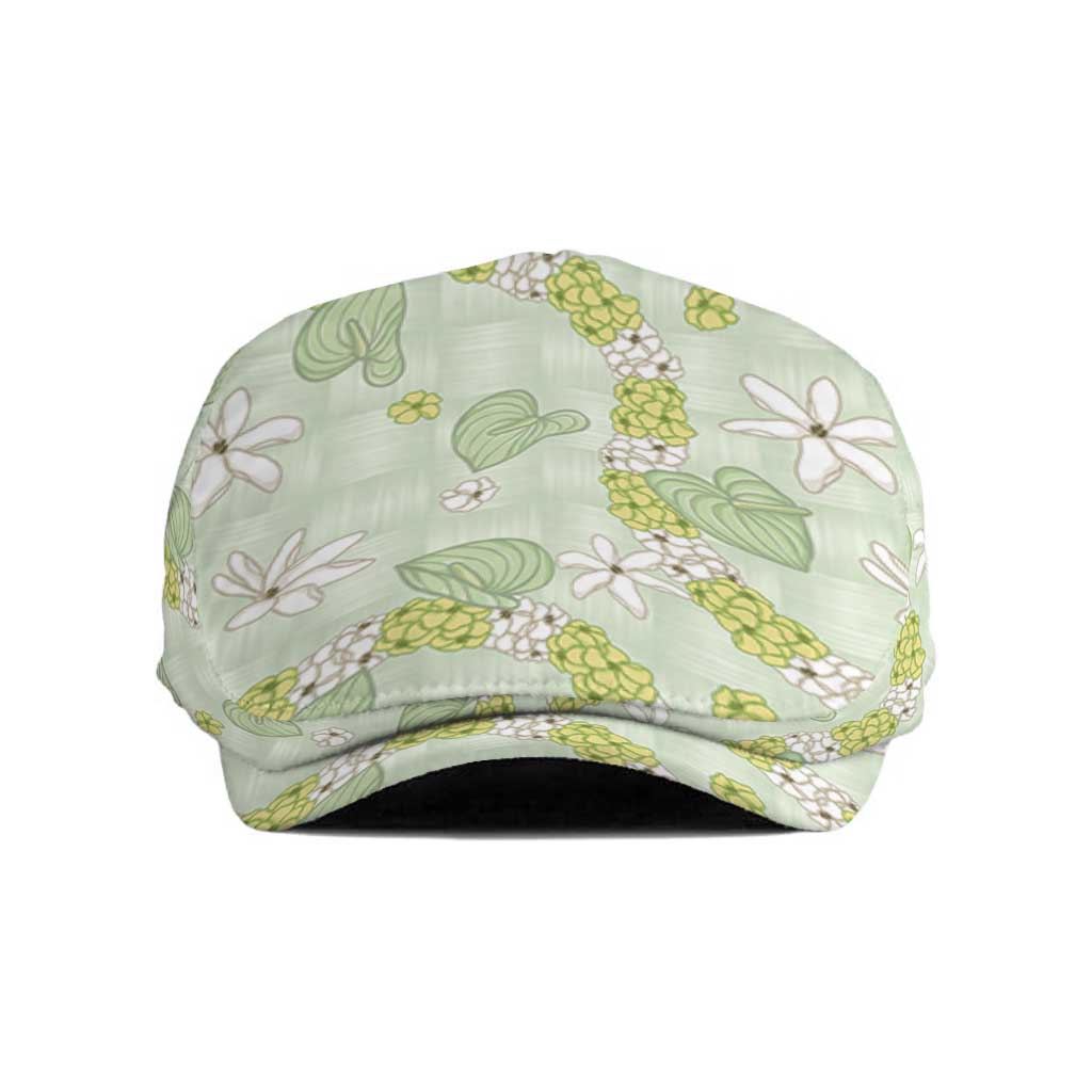 Hawaii Anthurium Tiare Pikake Lei Jeff Hat Sage Green Lauhala Art Pattern
