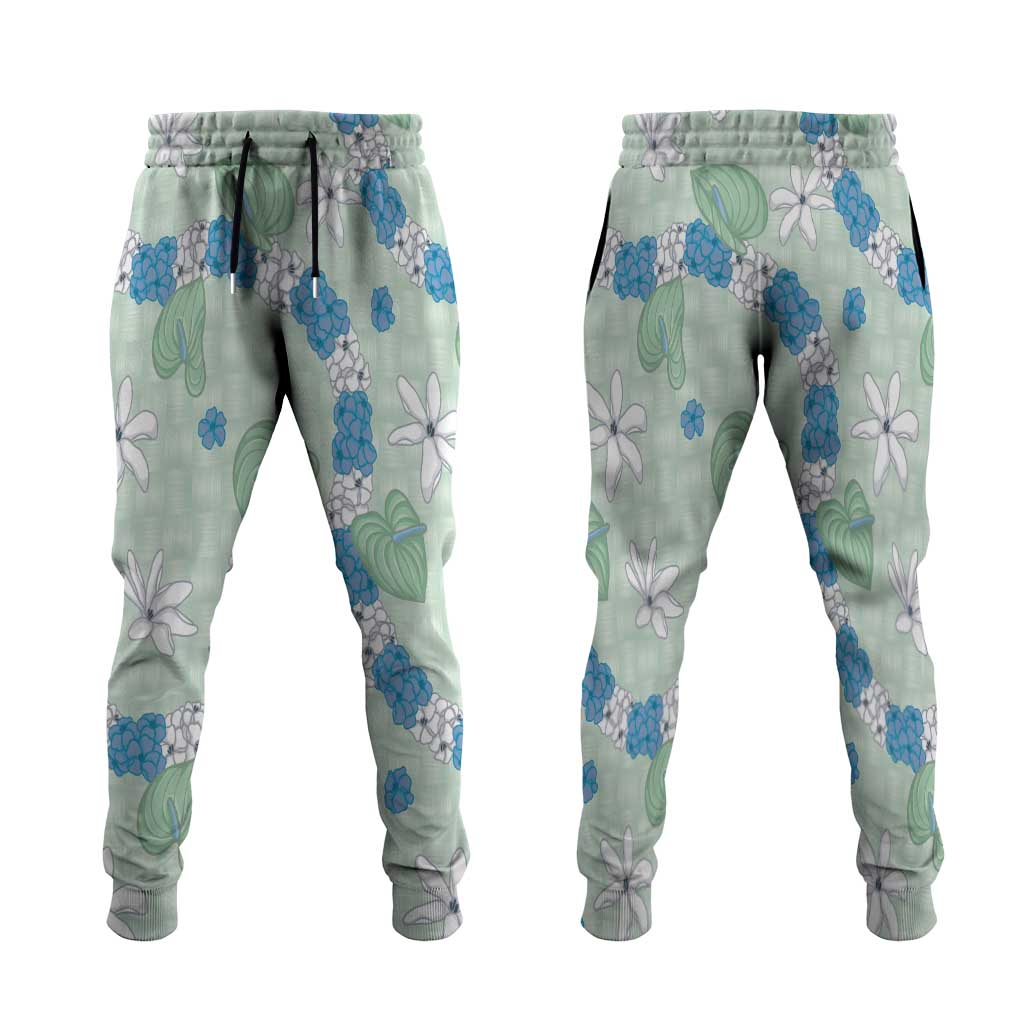 Hawaii Anthurium Tiare Pikake Lei Jogger Pants Omaomao Lauhala Art Pattern