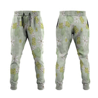 Hawaii Anthurium Tiare Pikake Lei Jogger Pants Sage Green Lauhala Art Pattern