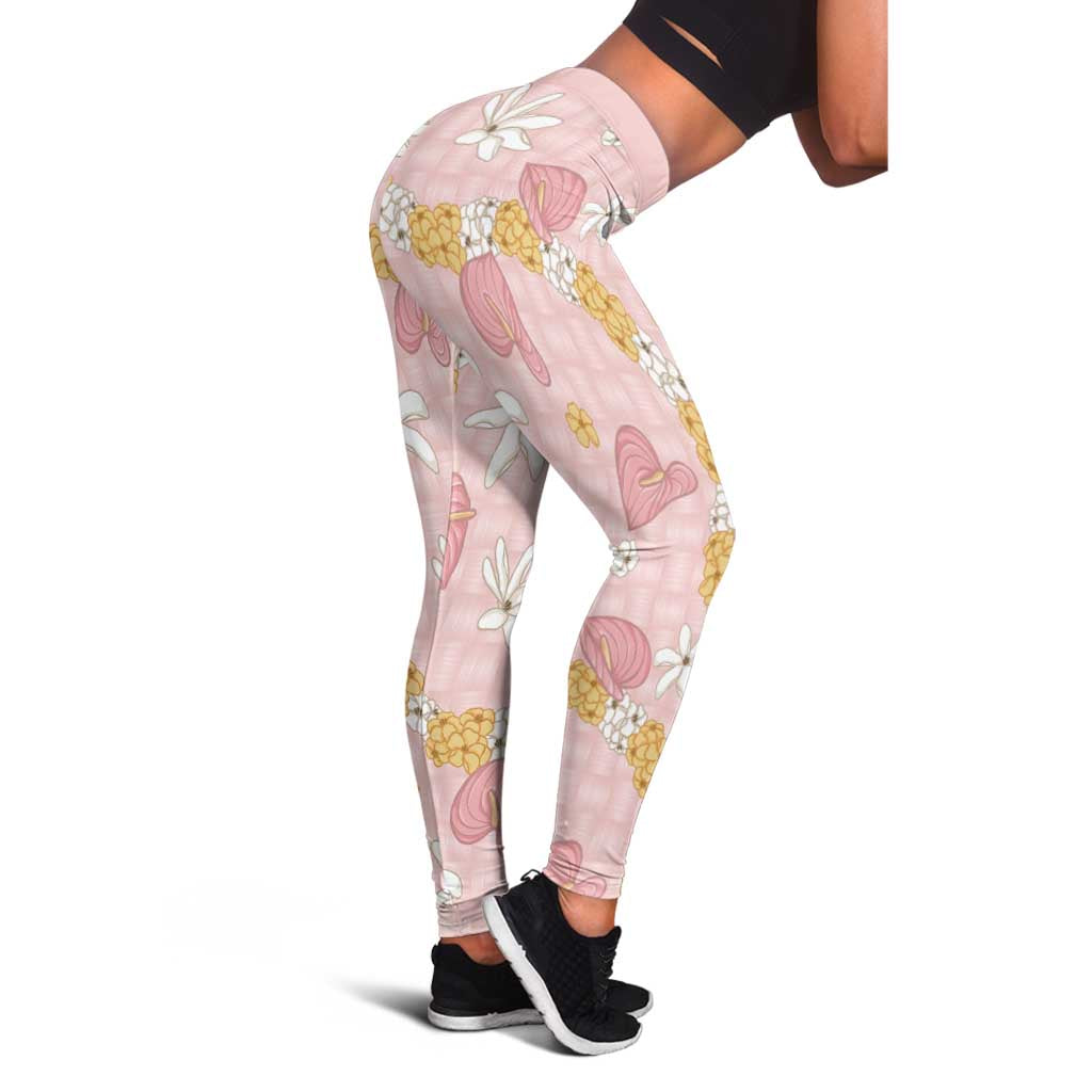Hawaii Anthurium Tiare Pikake Lei Leggings Akala Lauhala Art Pattern