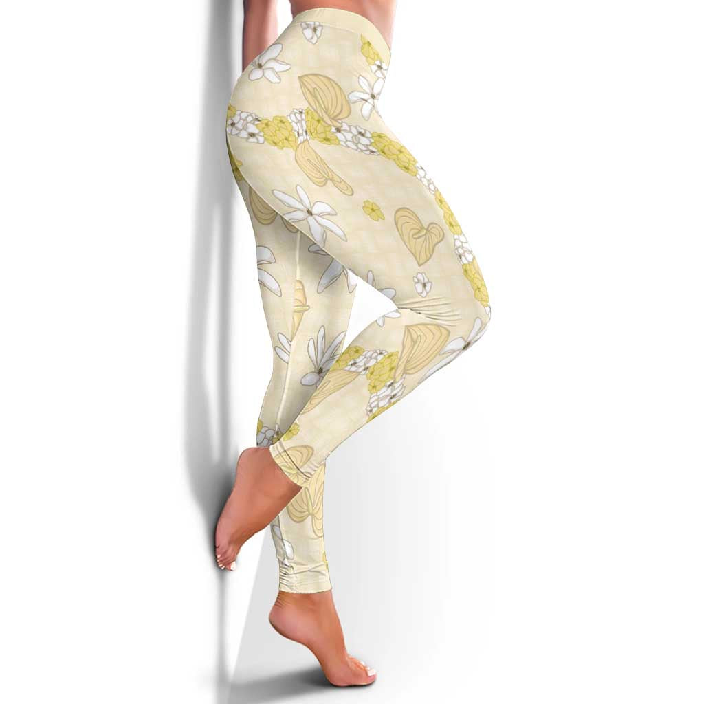 Hawaii Anthurium Tiare Pikake Lei Leggings Melemele Lauhala Art Pattern