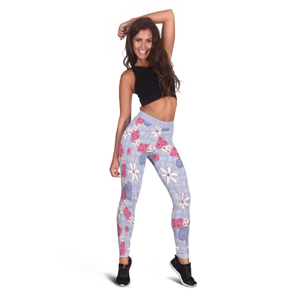 Hawaii Anthurium Tiare Pikake Lei Leggings Poni Lauhala Art Pattern