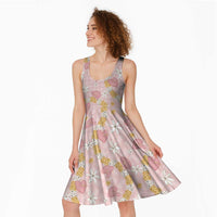 Hawaii Anthurium Tiare Pikake Lei Midi Dress Akala Lauhala Art Pattern