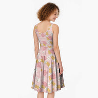 Hawaii Anthurium Tiare Pikake Lei Midi Dress Akala Lauhala Art Pattern