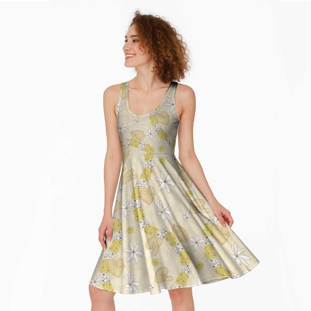 Hawaii Anthurium Tiare Pikake Lei Midi Dress Melemele Lauhala Art Pattern