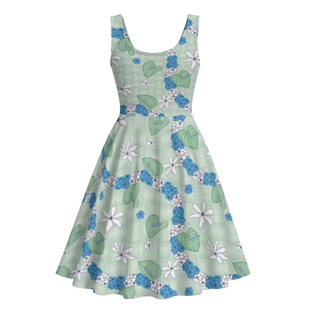 Hawaii Anthurium Tiare Pikake Lei Midi Dress Omaomao Lauhala Art Pattern