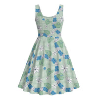 Hawaii Anthurium Tiare Pikake Lei Midi Dress Omaomao Lauhala Art Pattern