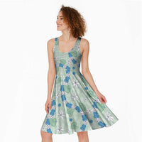 Hawaii Anthurium Tiare Pikake Lei Midi Dress Omaomao Lauhala Art Pattern