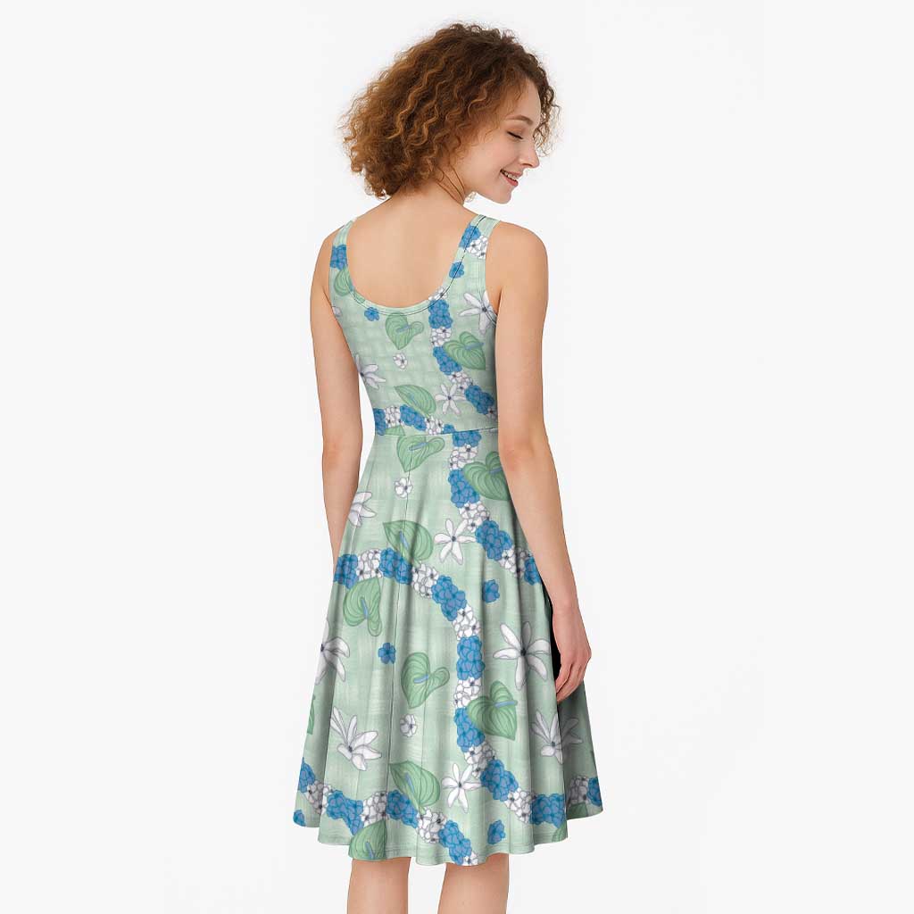Hawaii Anthurium Tiare Pikake Lei Midi Dress Omaomao Lauhala Art Pattern