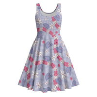 Hawaii Anthurium Tiare Pikake Lei Midi Dress Poni Lauhala Art Pattern