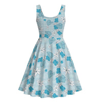 Hawaii Anthurium Tiare Pikake Lei Midi Dress UliUli Lauhala Art Pattern