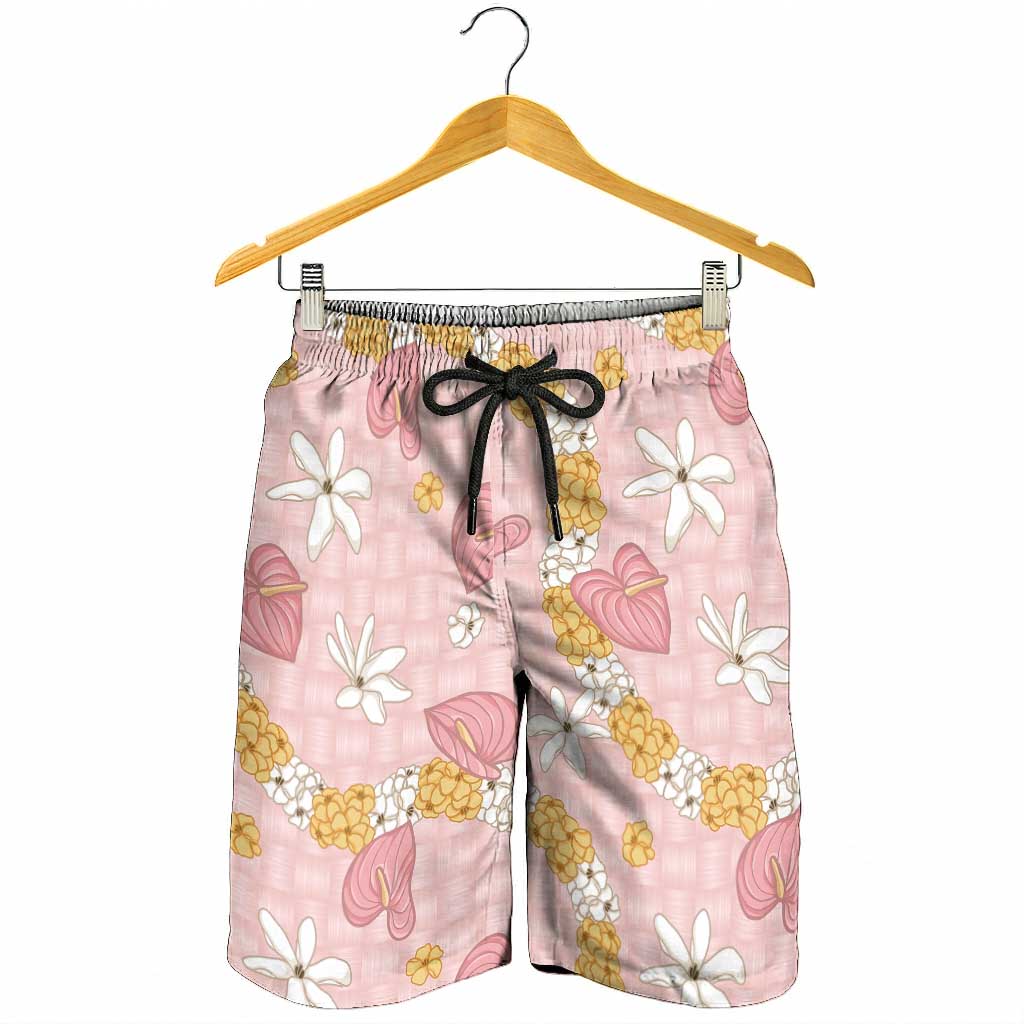 Hawaii Anthurium Tiare Pikake Lei Shorts for Men Akala Lauhala Art Pattern