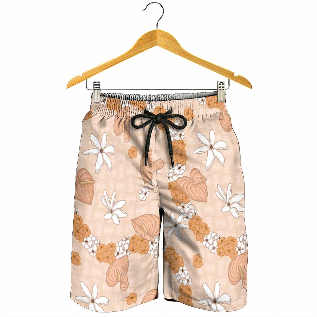 Hawaii Anthurium Tiare Pikake Lei Shorts for Men Alani Lauhala Art Pattern