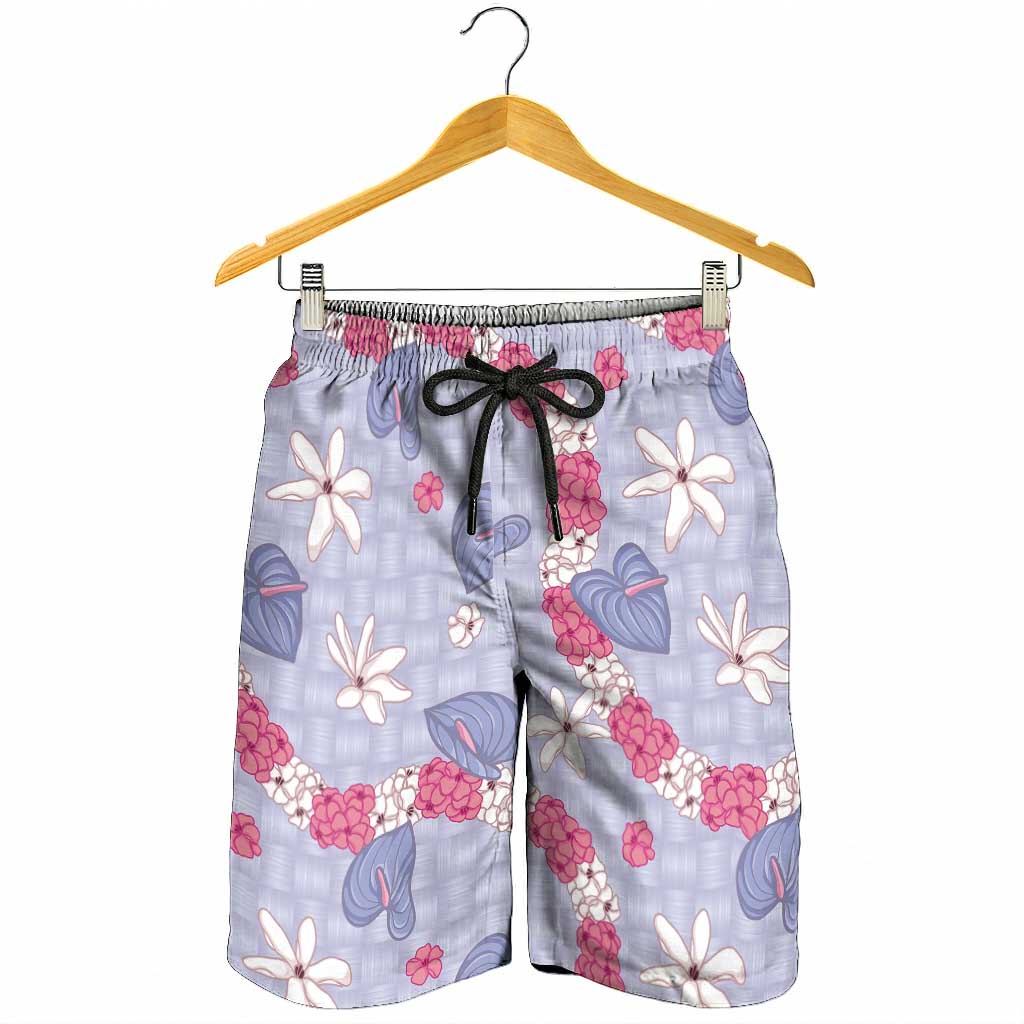 Hawaii Anthurium Tiare Pikake Lei Shorts for Men Poni Lauhala Art Pattern
