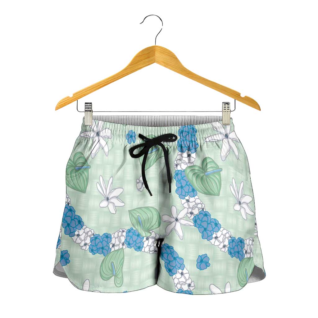 Hawaii Anthurium Tiare Pikake Lei Shorts for Women Omaomao Lauhala Art Pattern