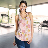 Hawaii Anthurium Tiare Pikake Lei Women Racerback Tank Akala Lauhala Art Pattern