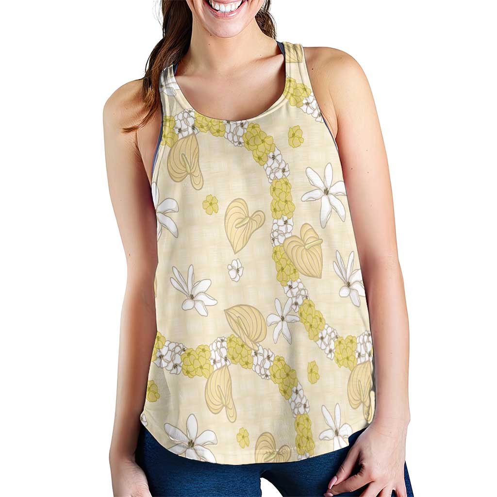 Hawaii Anthurium Tiare Pikake Lei Women Racerback Tank Melemele Lauhala Art Pattern
