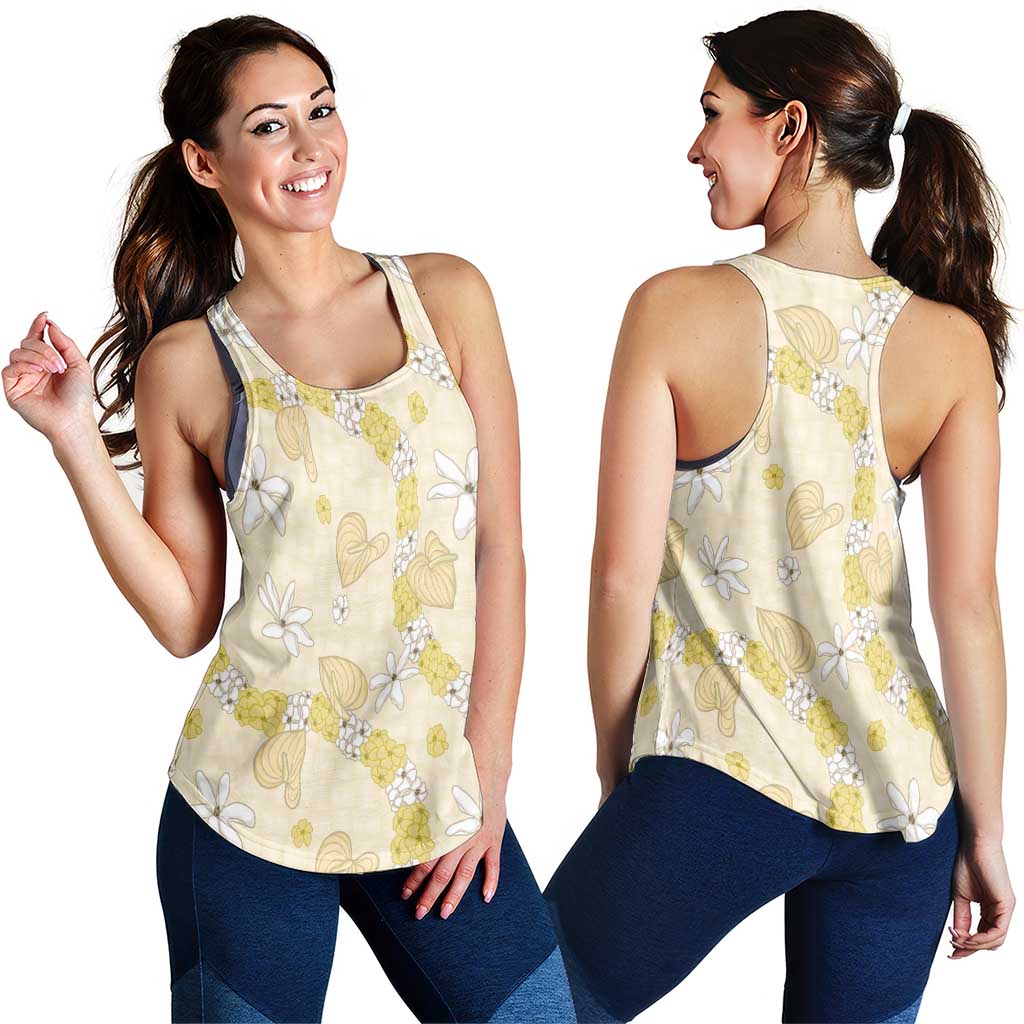 Hawaii Anthurium Tiare Pikake Lei Women Racerback Tank Melemele Lauhala Art Pattern