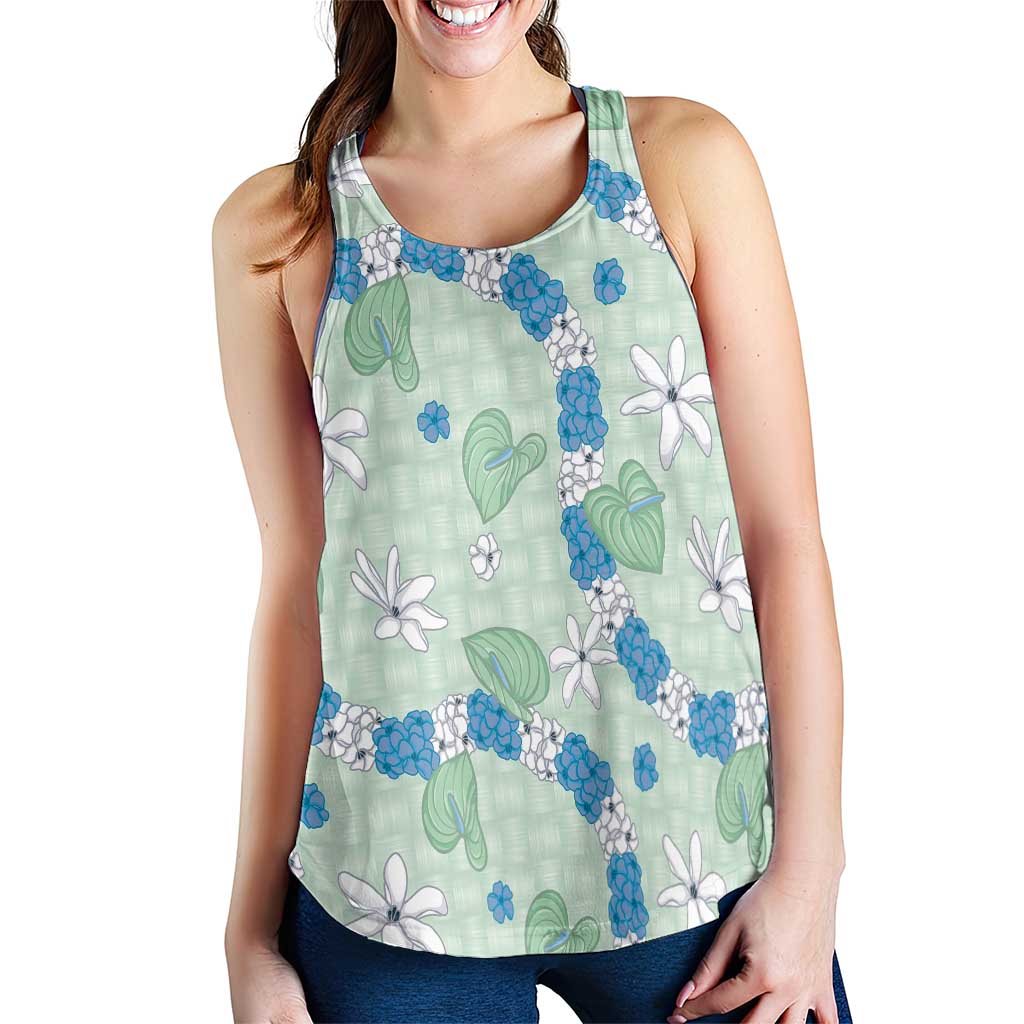 Hawaii Anthurium Tiare Pikake Lei Women Racerback Tank Omaomao Lauhala Art Pattern LT01 - Polynesian Pride