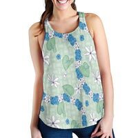 Hawaii Anthurium Tiare Pikake Lei Women Racerback Tank Omaomao Lauhala Art Pattern LT01 - Polynesian Pride