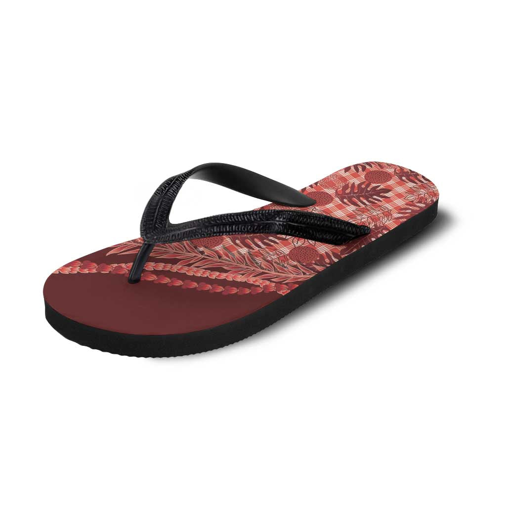 Hawaii Breadfruit Palaka Flip Flops Ulaula Maile Lei - Polynesian Pride