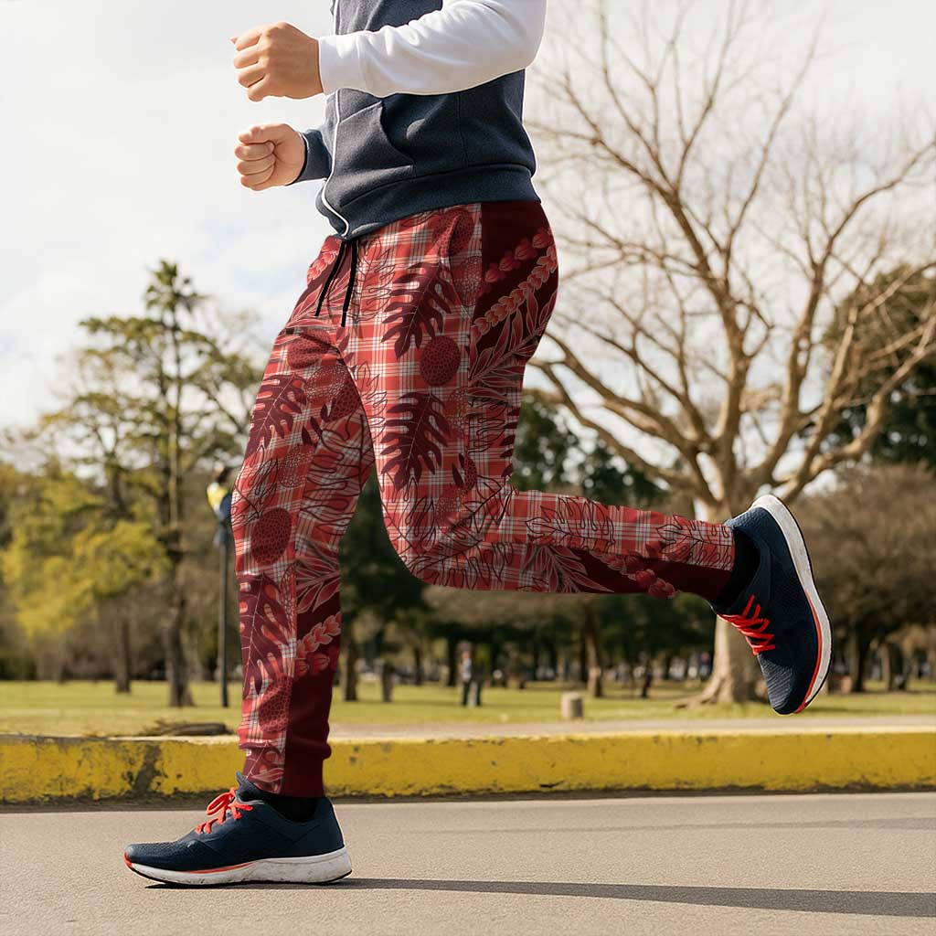 Hawaii Breadfruit Palaka Jogger Pants Ulaula Maile Lei - Polynesian Pride