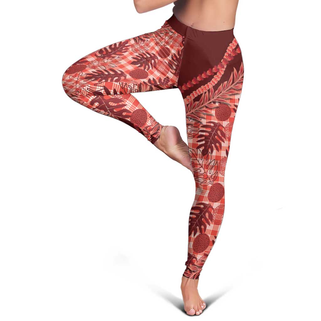 Hawaii Breadfruit Palaka Leggings Ulaula Maile Lei - Polynesian Pride